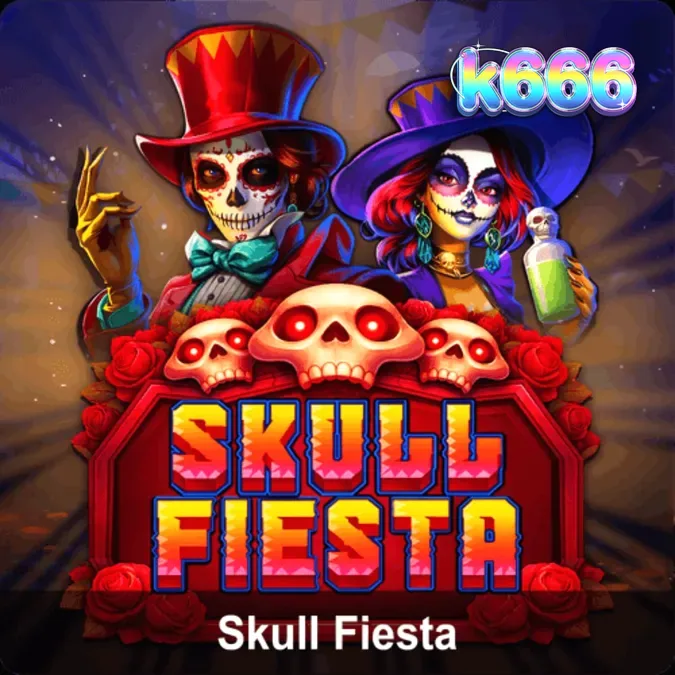 Tampilan visual slot Skull Fiesta dengan tema Day of the Dead dan tengkorak hias